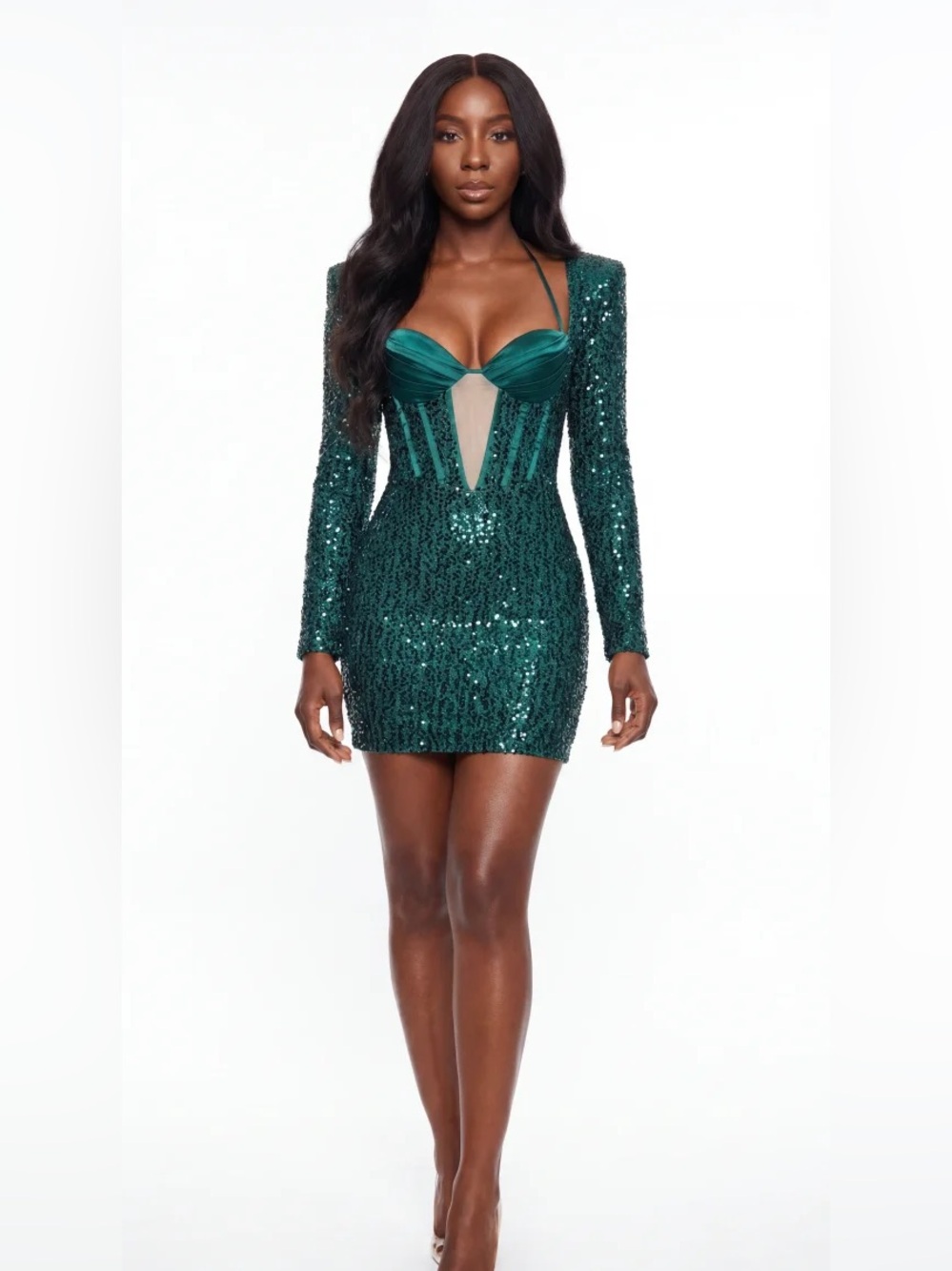 FOREIGNGEH Emerald Green Sequin Mini Dress
